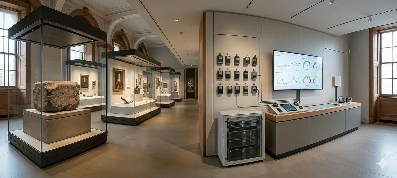 A museum gallery in Perth with Eltek wireless sensors and a live monitoring dashboard, part of a five-site cloud-based system