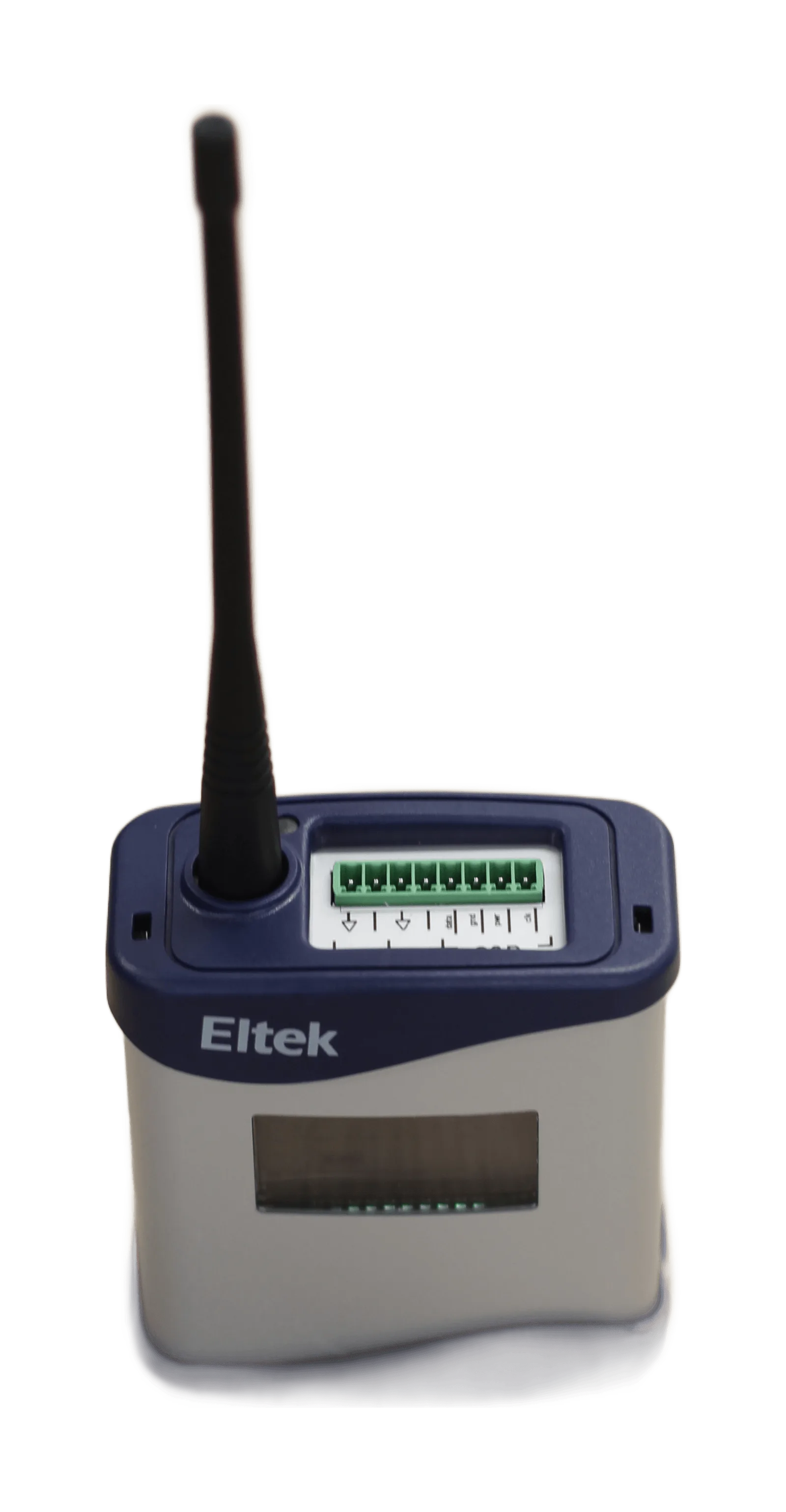 Eltek GD14E wireless GenII transmitter with green external input terminal block and integrated display, for an external RHT-20E humidity and temperature probe