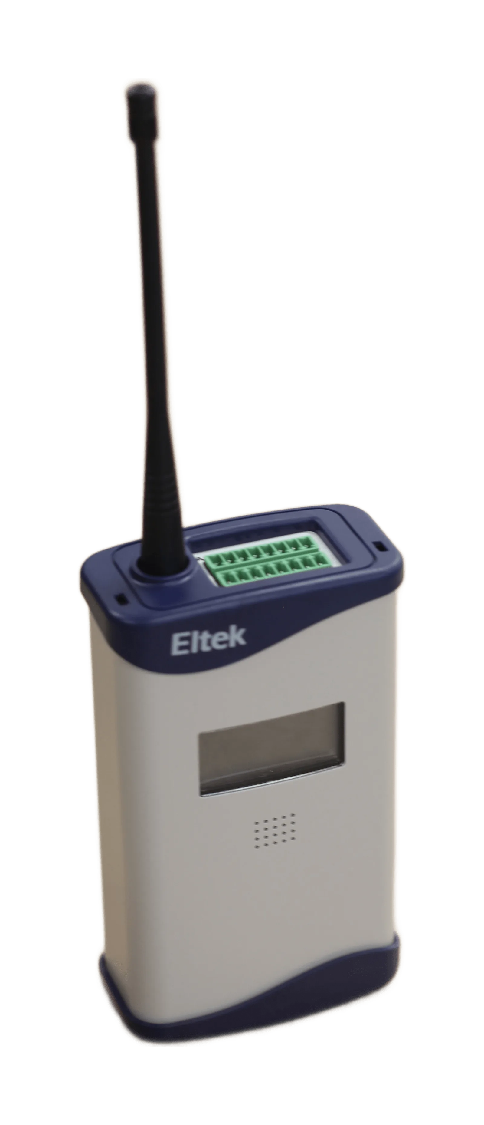 Eltek GD44 wireless GenII transmitter with voltage and current-loop input terminal block, fitted display, and antenna