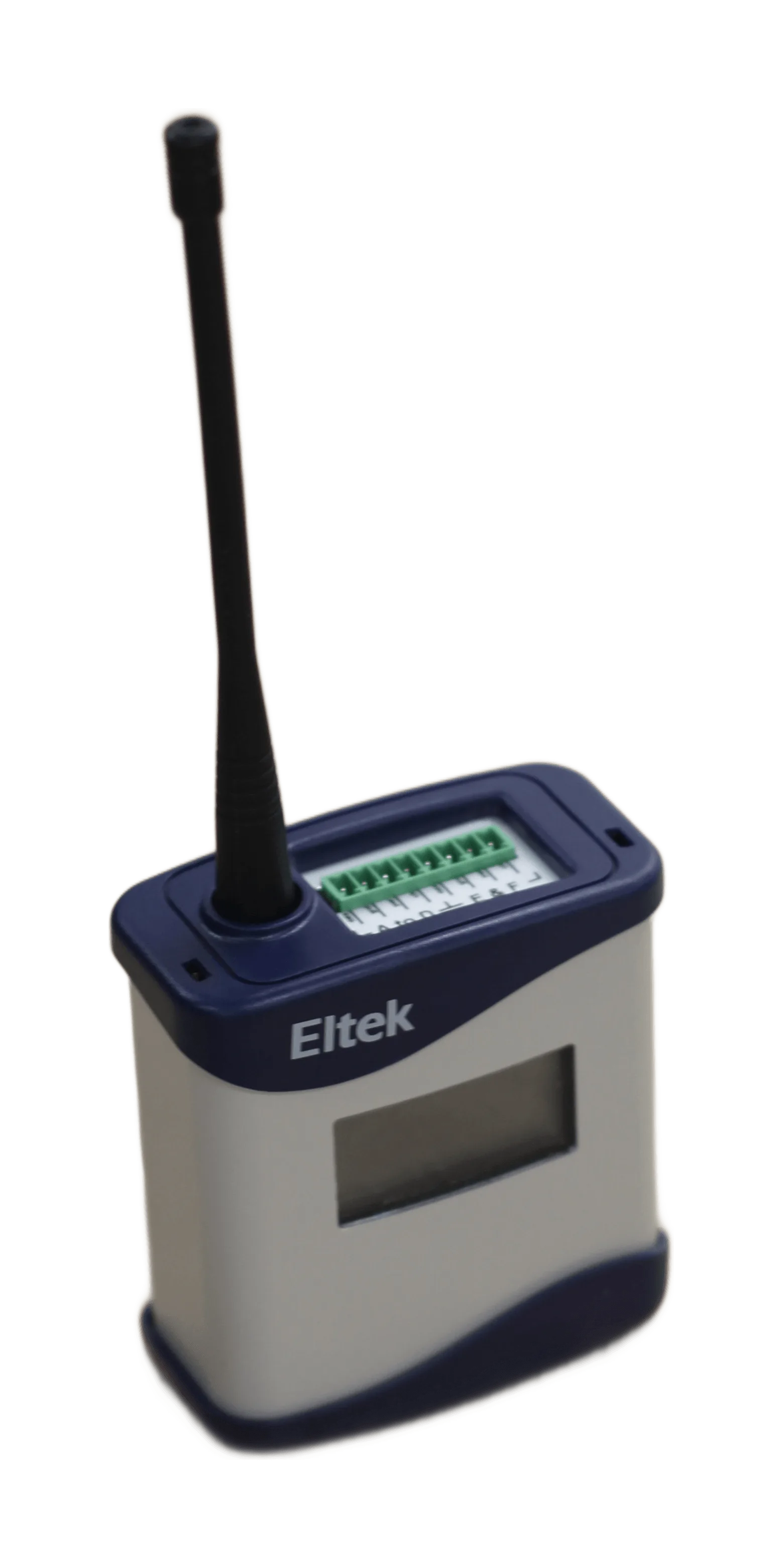 Eltek GD72E wireless GenII transmitter with green multi-channel A to F input terminal block and integrated display, for light, humidity and temperature monitoring