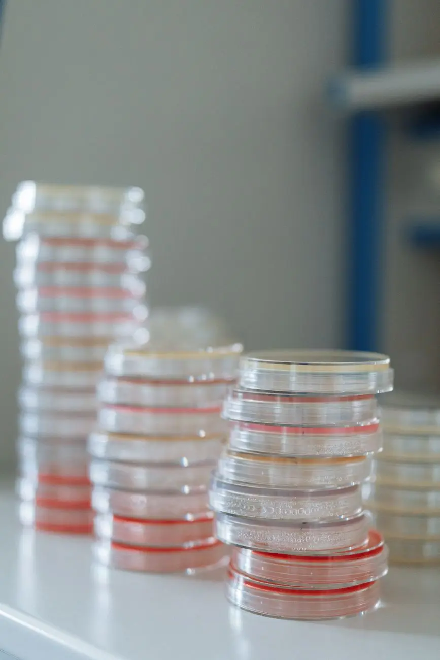 Stacks of sealed culture dishes in an embryology laboratory, the kind of irreplaceable material a fertility clinic’s incubators and cryogenic storage protect